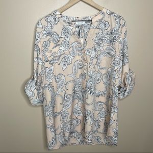 Calvin Klein Pink Paisley Button Up Blouse Size XL NWT